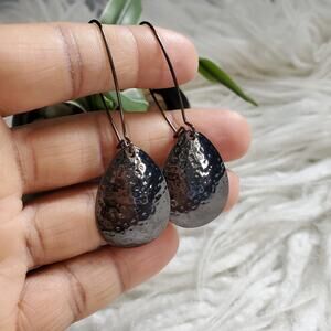 Teardrop Shaped Hammered Metal Dangle Earrings